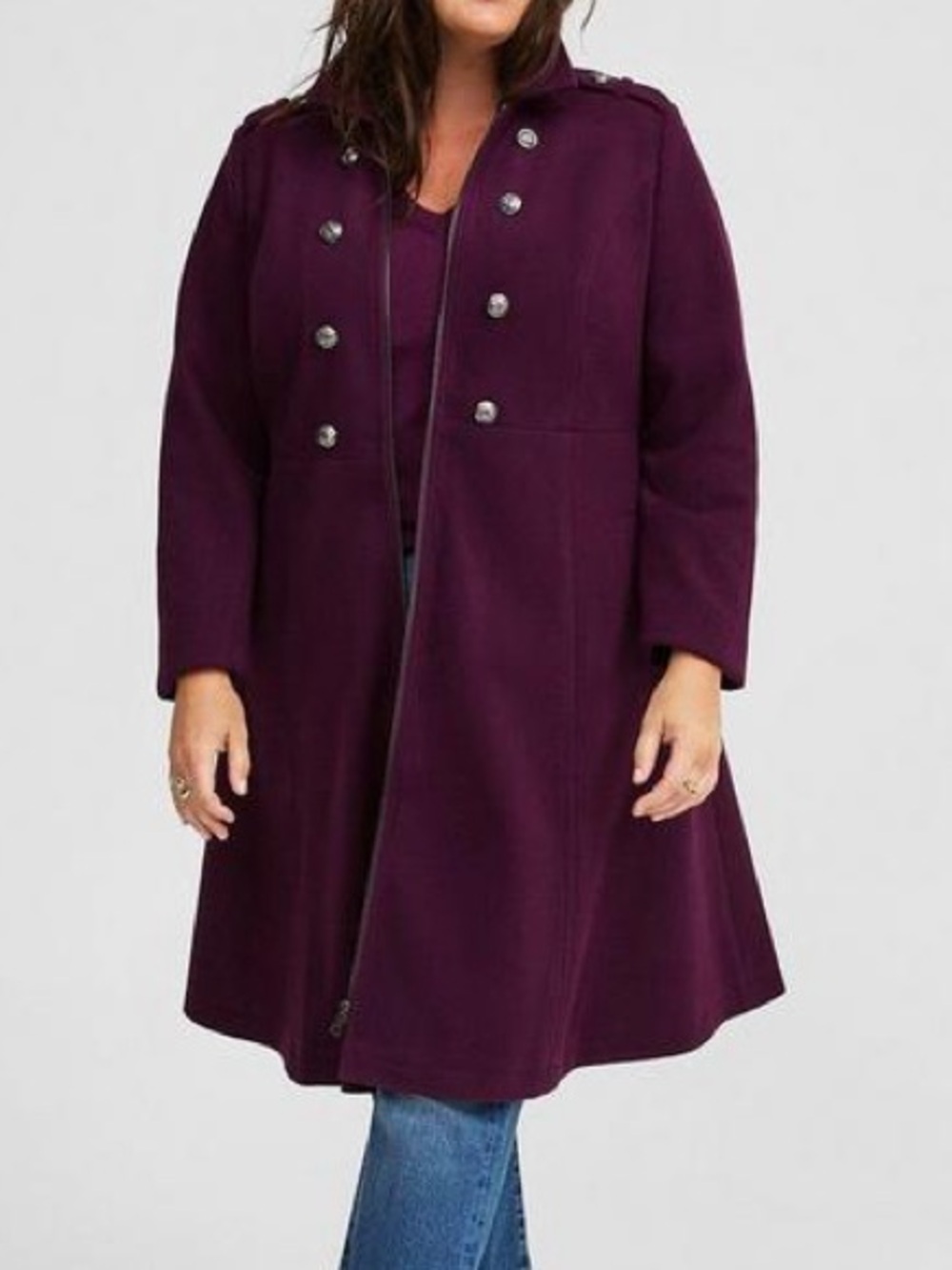 Torrid softest coat zip front midi length military coat